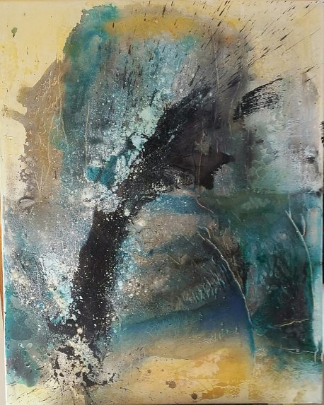 Marmormehlstruktur, Tusche in Öl, Beize, Pigmente, Kalkkasein, Wachs auf Leinwand 100 x 80 cm